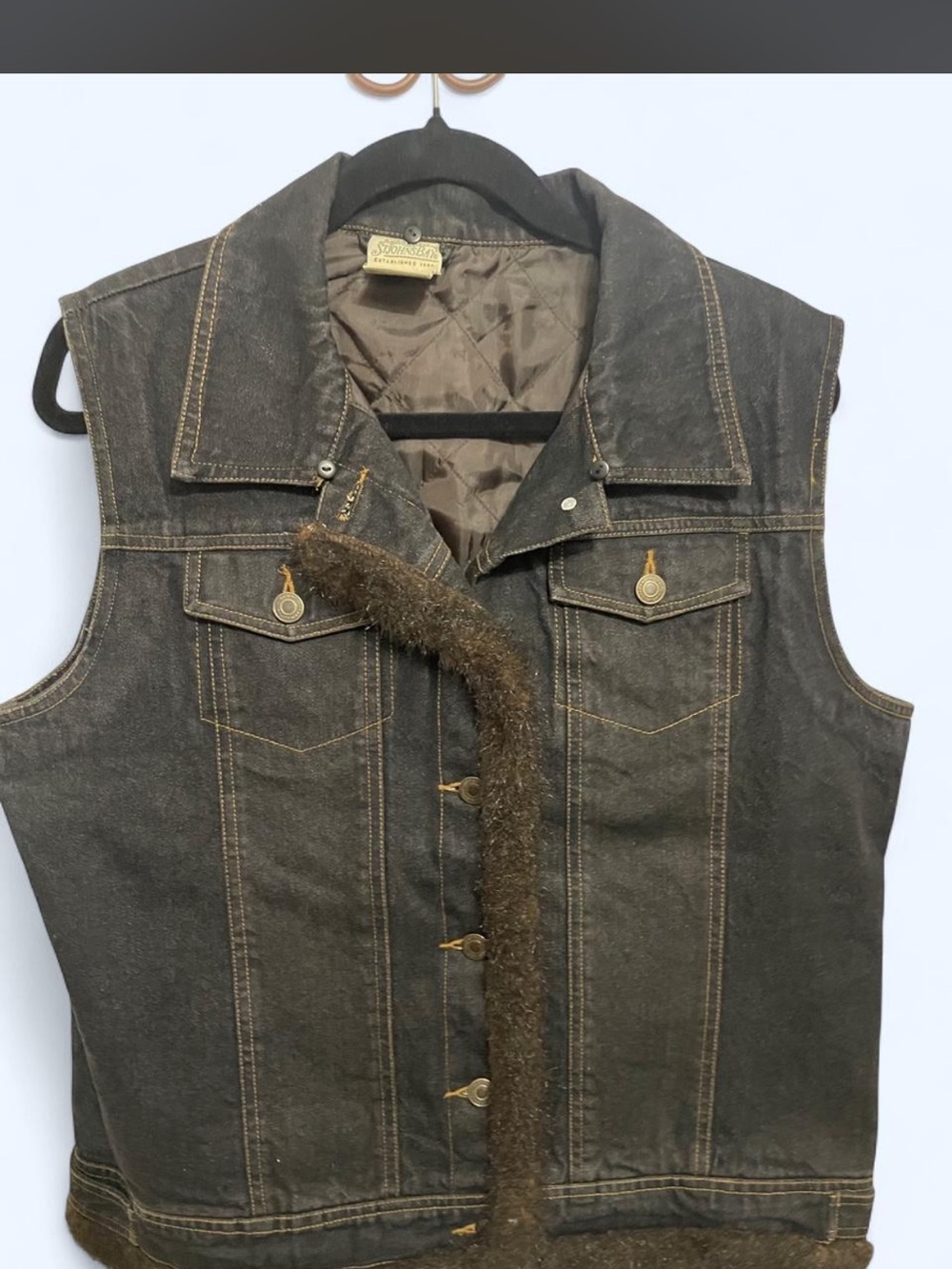 St. John's Bay Dark blue/Brown Denim Vest with Faux Fur Trim
